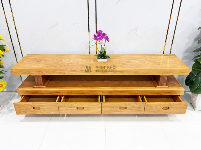 Kệ Tivi Gỗ Gõ Đỏ Nguyên Khối Mặt Dày 10cm - KTV950