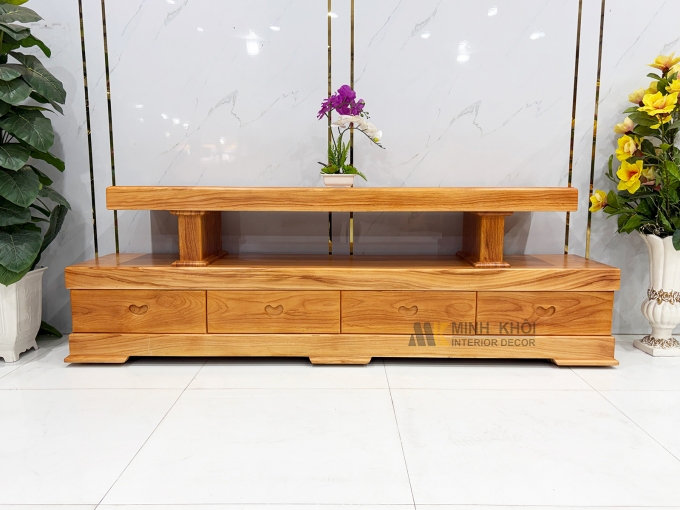 Kệ Tivi Gỗ Gõ Đỏ Nguyên Khối Mặt Dày 10cm - KTV950