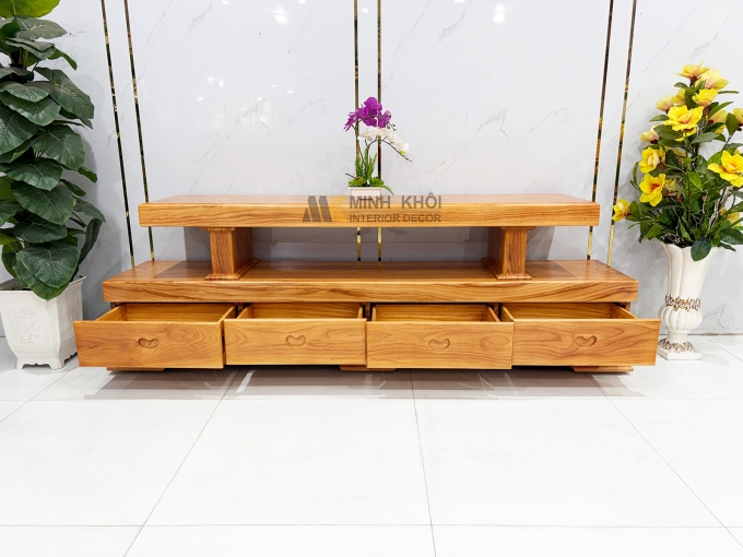 Kệ Tivi Gỗ Gõ Đỏ Nguyên Khối Mặt Dày 10cm - KTV950