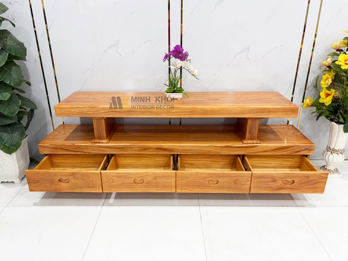 Kệ Tivi Gỗ Gõ Đỏ Nguyên Khối Mặt Dày 10cm - KTV950