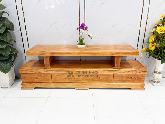 Kệ Tivi Gỗ Gõ Đỏ Nguyên Khối Mặt Dày 10cm - KTV950