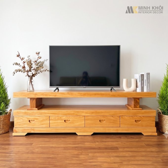 Kệ Tivi Gỗ Gõ Đỏ Nguyên Khối Mặt Dày 10cm - KTV950