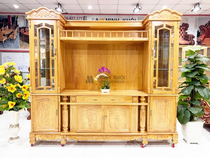 Kệ Tivi Gỗ Gõ Đỏ Tân Cổ Điển Đa Năng – KTV941