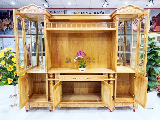Kệ Tivi Gỗ Gõ Đỏ Tân Cổ Điển Đa Năng – KTV941