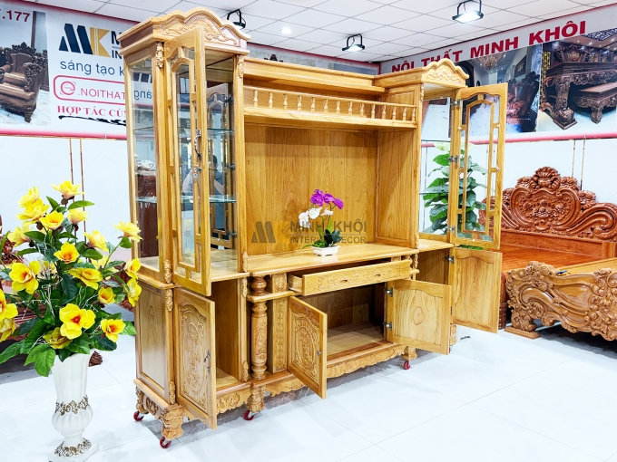 Kệ Tivi Gỗ Gõ Đỏ Tân Cổ Điển Đa Năng – KTV941