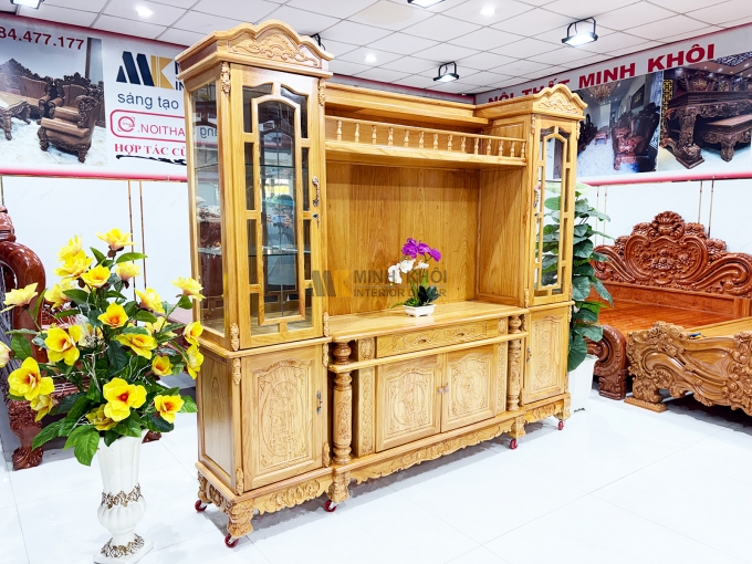 Kệ Tivi Gỗ Gõ Đỏ Tân Cổ Điển Đa Năng – KTV941