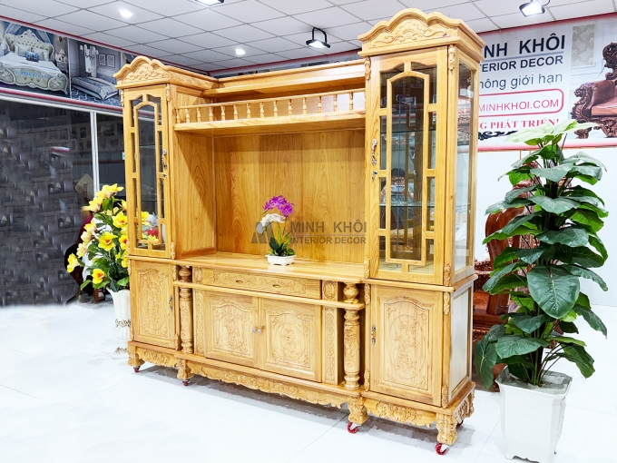 Kệ Tivi Gỗ Gõ Đỏ Tân Cổ Điển Đa Năng – KTV941