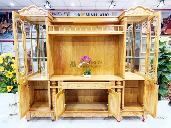 Kệ Tivi Gỗ Gõ Đỏ Tân Cổ Điển Đa Năng – KTV941