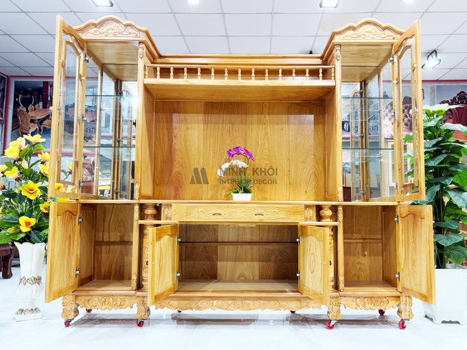 Kệ Tivi Gỗ Gõ Đỏ Tân Cổ Điển Đa Năng – KTV941