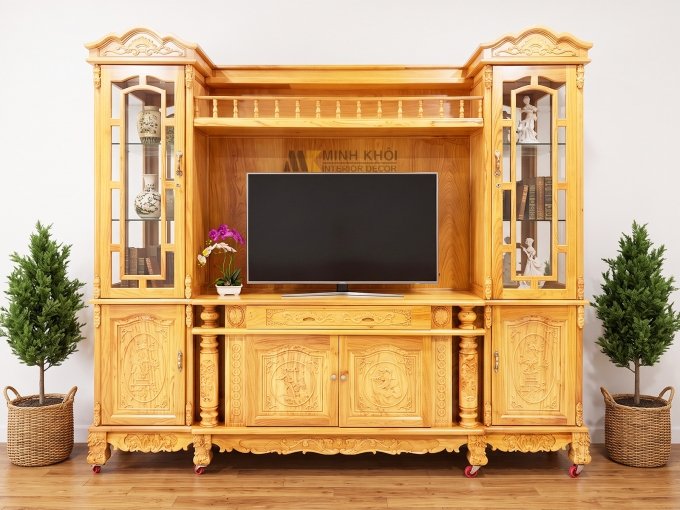 Kệ Tivi Gỗ Gõ Đỏ Tân Cổ Điển Đa Năng – KTV941