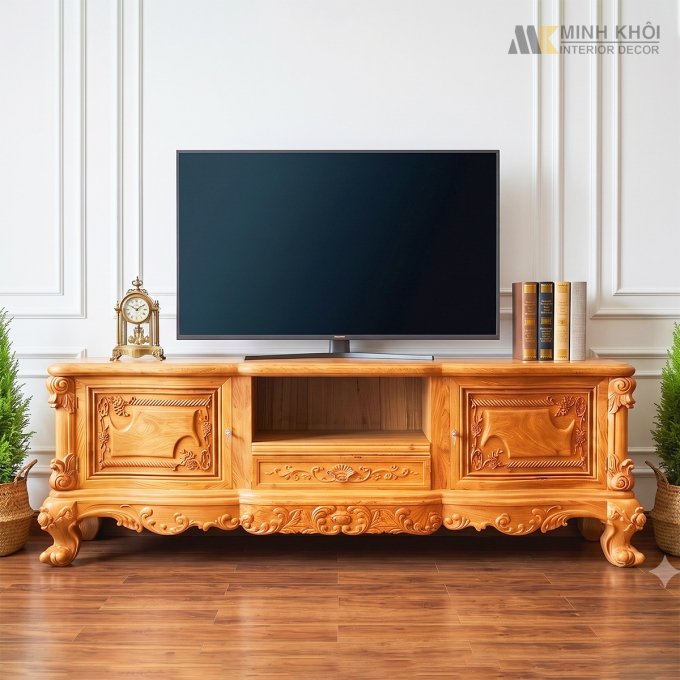 Kệ Tivi Gỗ Hương Đá 1m8 Cổ Điển - KTV956