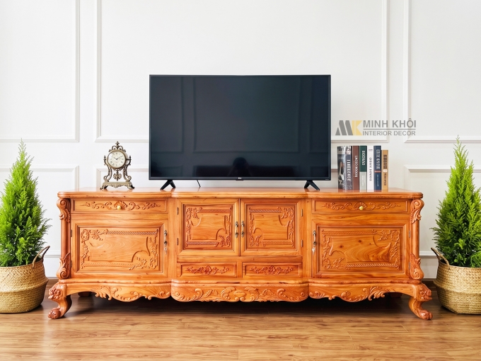 Kệ Tivi Gỗ Hương Đá Mặt Cong - KTV926