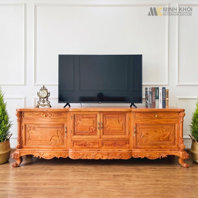 Kệ Tivi Gỗ Hương Đá Mặt Cong - KTV926