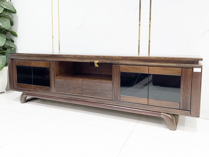Kệ Tivi Gỗ Sồi Màu Óc Chó Cánh Kính Hiện Đại - KTV2845