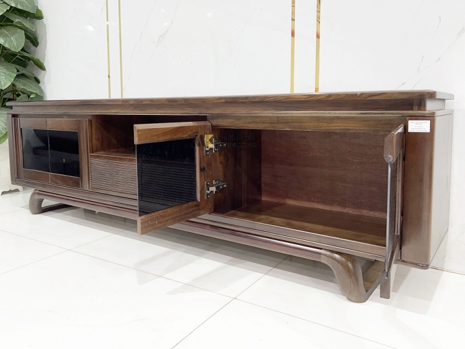 Kệ Tivi Gỗ Sồi Màu Óc Chó Cánh Kính Hiện Đại - KTV2845