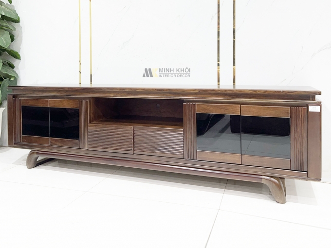 Kệ Tivi Gỗ Sồi Màu Óc Chó Cánh Kính Hiện Đại - KTV2845