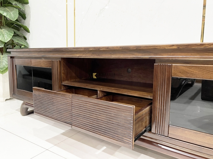 Kệ Tivi Gỗ Sồi Màu Óc Chó Cánh Kính Hiện Đại - KTV2845