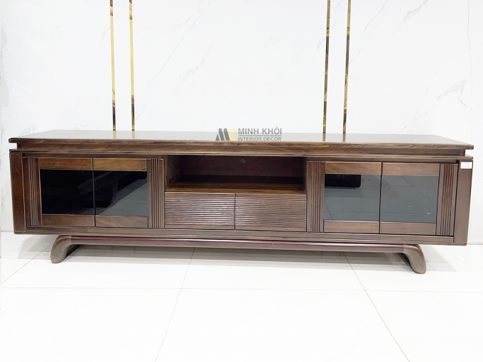 Kệ Tivi Gỗ Sồi Màu Óc Chó Cánh Kính Hiện Đại - KTV2845