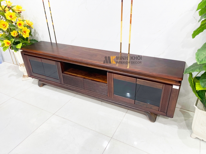 Kệ Tivi Gỗ Sồi Màu Óc Chó Cánh Kính Hiện Đại - KTV2845