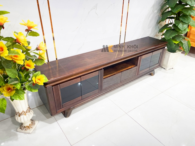 Kệ Tivi Gỗ Sồi Màu Óc Chó Cánh Kính Hiện Đại - KTV2845