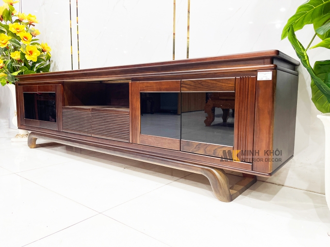 Kệ Tivi Gỗ Sồi Màu Óc Chó Cánh Kính Hiện Đại - KTV2845