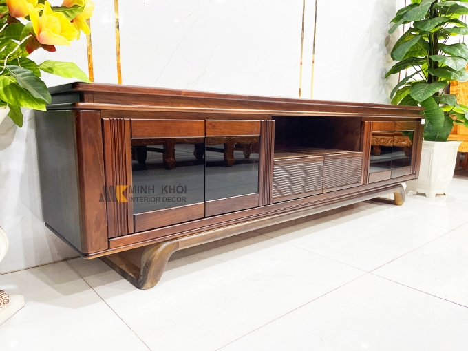 Kệ Tivi Gỗ Sồi Màu Óc Chó Cánh Kính Hiện Đại - KTV2845