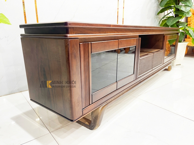 Kệ Tivi Gỗ Sồi Màu Óc Chó Cánh Kính Hiện Đại - KTV2845