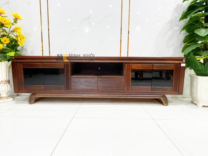 Kệ Tivi Gỗ Sồi Màu Óc Chó Cánh Kính Hiện Đại - KTV2845
