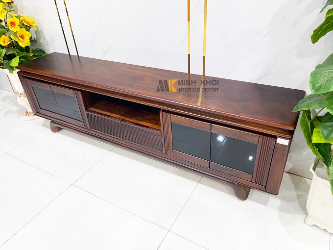Kệ Tivi Gỗ Sồi Màu Óc Chó Cánh Kính Hiện Đại - KTV2845