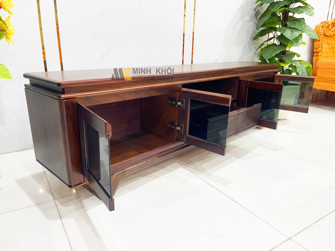 Kệ Tivi Gỗ Sồi Màu Óc Chó Cánh Kính Hiện Đại - KTV2845