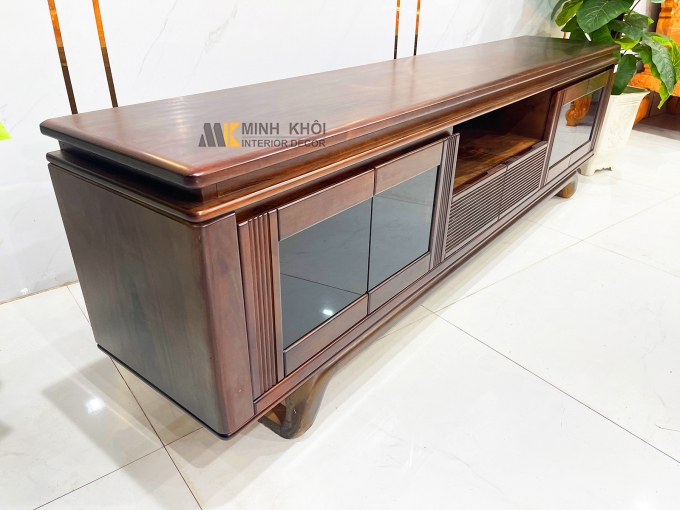 Kệ Tivi Gỗ Sồi Màu Óc Chó Cánh Kính Hiện Đại - KTV2845
