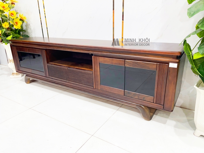 Kệ Tivi Gỗ Sồi Màu Óc Chó Cánh Kính Hiện Đại - KTV2845