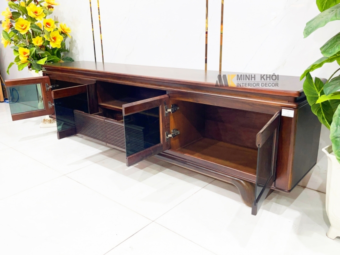 Kệ Tivi Gỗ Sồi Màu Óc Chó Cánh Kính Hiện Đại - KTV2845