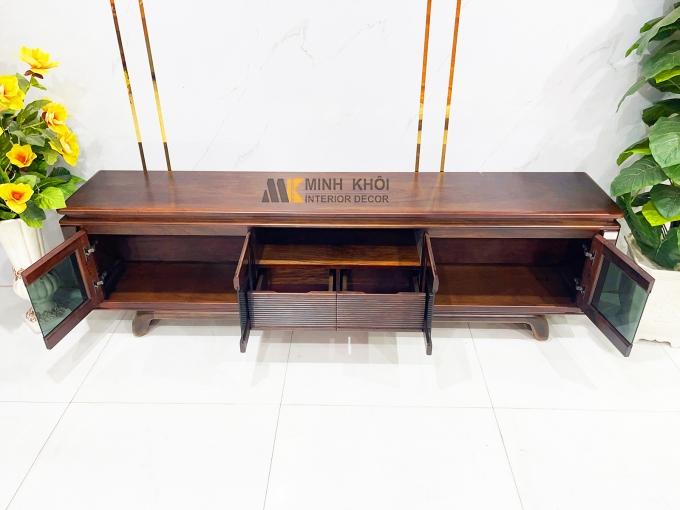 Kệ Tivi Gỗ Sồi Màu Óc Chó Cánh Kính Hiện Đại - KTV2845