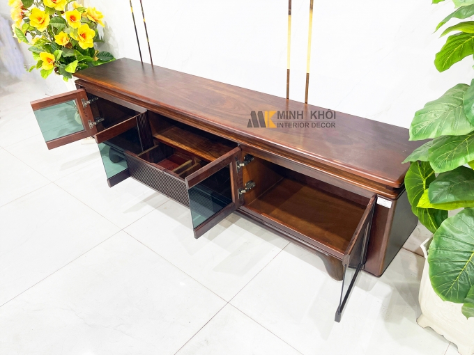 Kệ Tivi Gỗ Sồi Màu Óc Chó Cánh Kính Hiện Đại - KTV2845