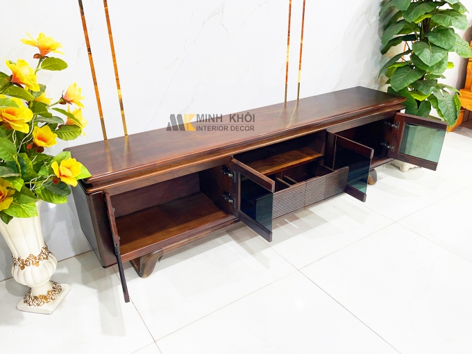 Kệ Tivi Gỗ Sồi Màu Óc Chó Cánh Kính Hiện Đại - KTV2845