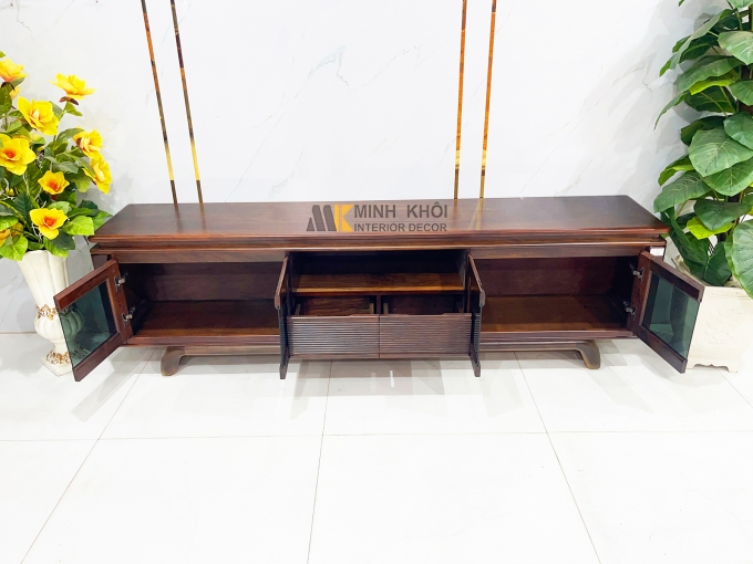 Kệ Tivi Gỗ Sồi Màu Óc Chó Cánh Kính Hiện Đại - KTV2845