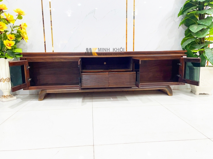 Kệ Tivi Gỗ Sồi Màu Óc Chó Cánh Kính Hiện Đại - KTV2845