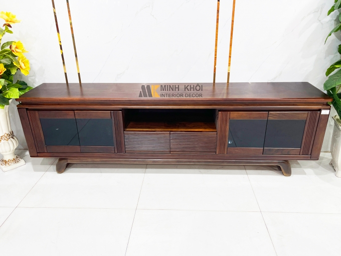 Kệ Tivi Gỗ Sồi Màu Óc Chó Cánh Kính Hiện Đại - KTV2845