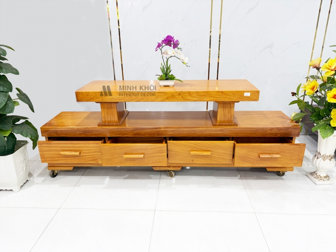 Kệ Tivi Nguyên Khối Dày 10cm Gỗ Gõ Đỏ - KTV953
