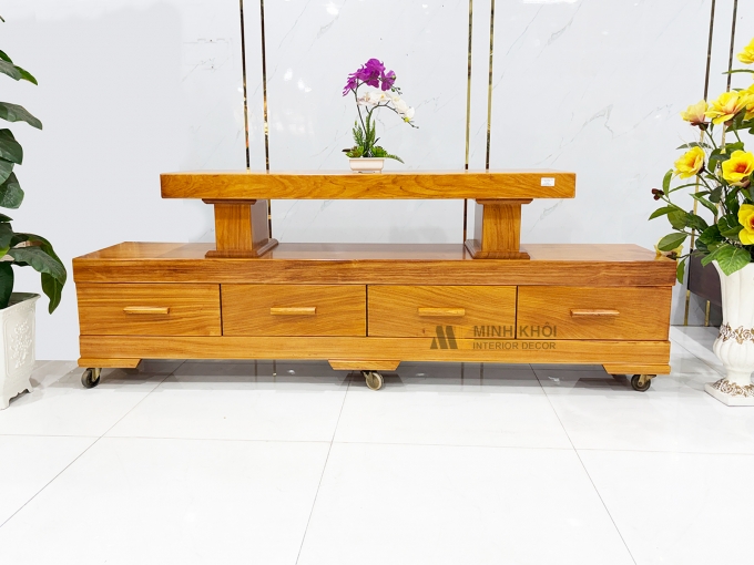 Kệ Tivi Nguyên Khối Dày 10cm Gỗ Gõ Đỏ - KTV953