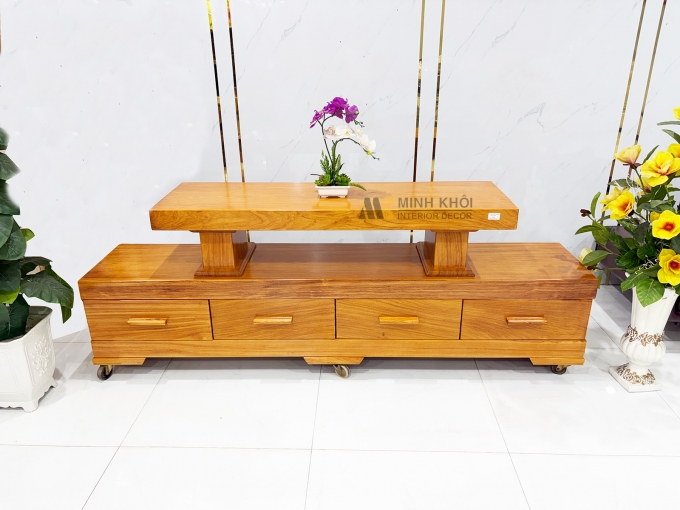 Kệ Tivi Nguyên Khối Dày 10cm Gỗ Gõ Đỏ - KTV953