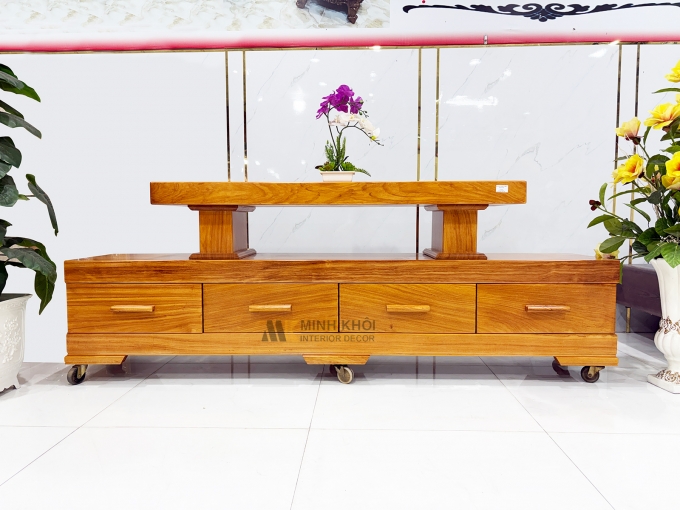 Kệ Tivi Nguyên Khối Dày 10cm Gỗ Gõ Đỏ - KTV953