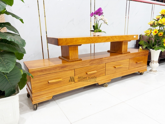Kệ Tivi Nguyên Khối Dày 10cm Gỗ Gõ Đỏ - KTV953