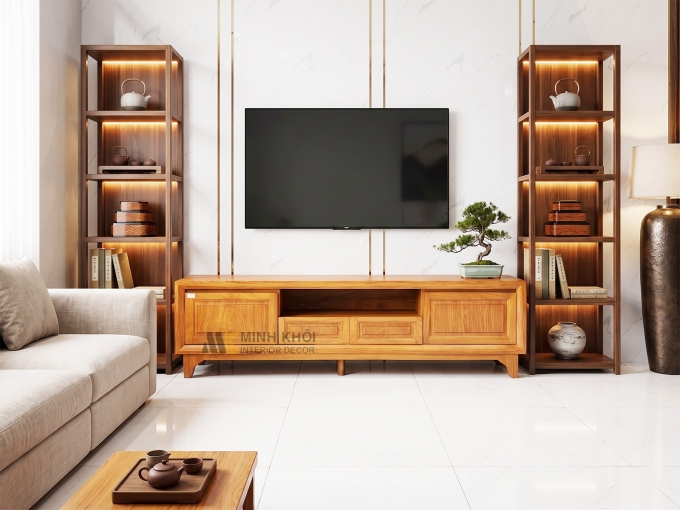 Kệ Tivi Phòng Khách Gỗ Gõ Đỏ Hiện Đại 4 Hộc - KTV954