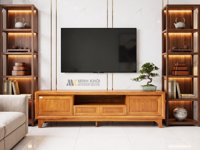 Kệ Tivi Phòng Khách Gỗ Gõ Đỏ Hiện Đại 4 Hộc - KTV954