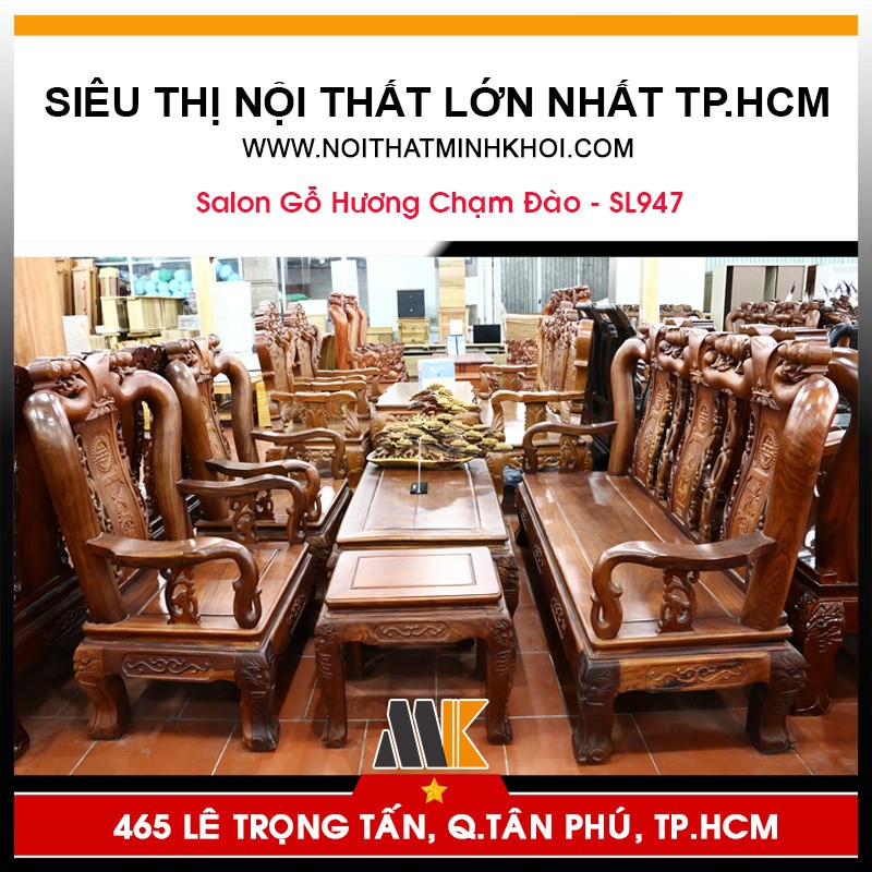 Bàn Ghế Phòng Khách Gỗ Hương Tay 10 - SL947
