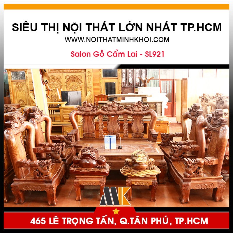 Bộ Bàn Ghế Salon Phòng Khách Gỗ Cẩm Lai 10 Món Tay 14 - SL921