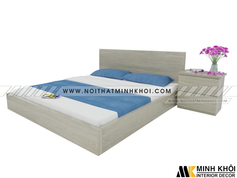 Giường Ngủ Gỗ Giá Rẻ Chất Liệu MFC Màu Sồi Xám - GN910