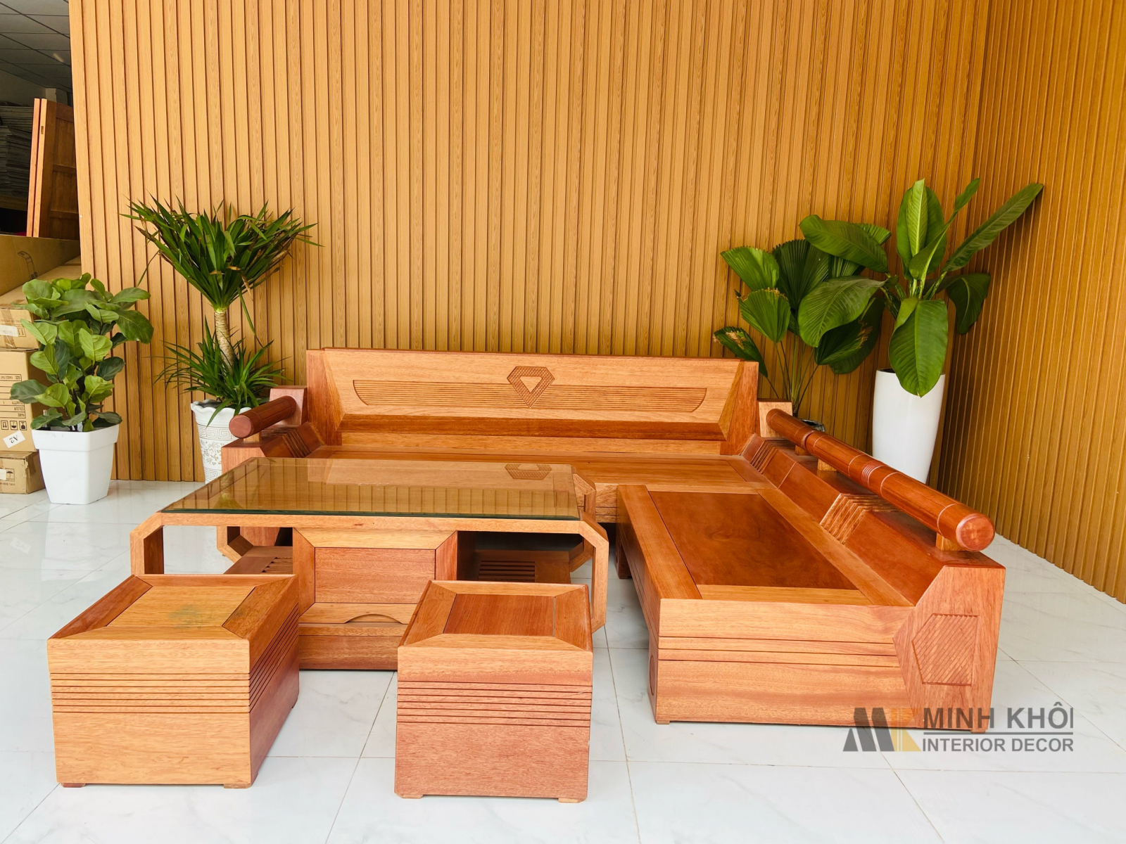 Trường kỷ gỗ gụ mật bộ 3 món (Anh Quang, Nam Định)